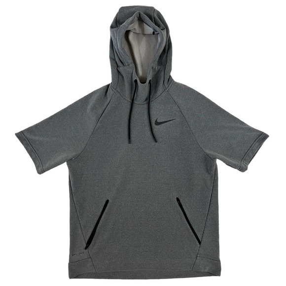 Nike Dri-Fit Men‎ Gray Short Sleeve Pullover Hooded Sweater Size Medium - Picture 1 of 7